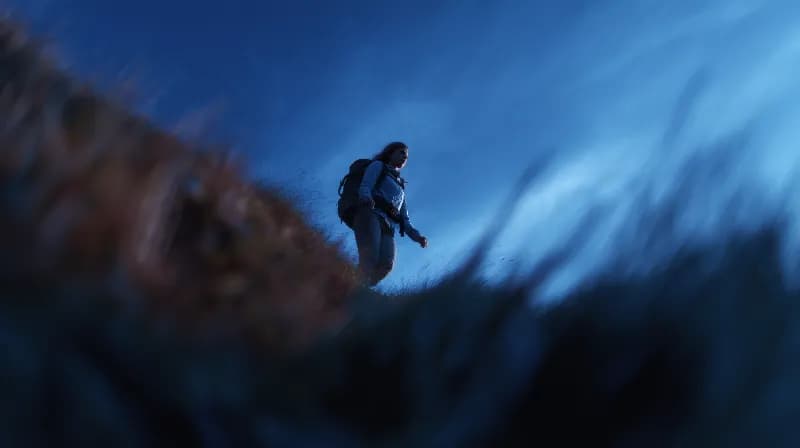 Guide assisting a hiker on trail